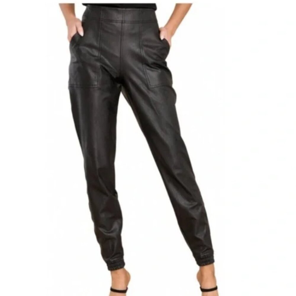 Spanx Faux Leather High Rise Goth Punk Biker Moto Pull On Joggers Leggings P…